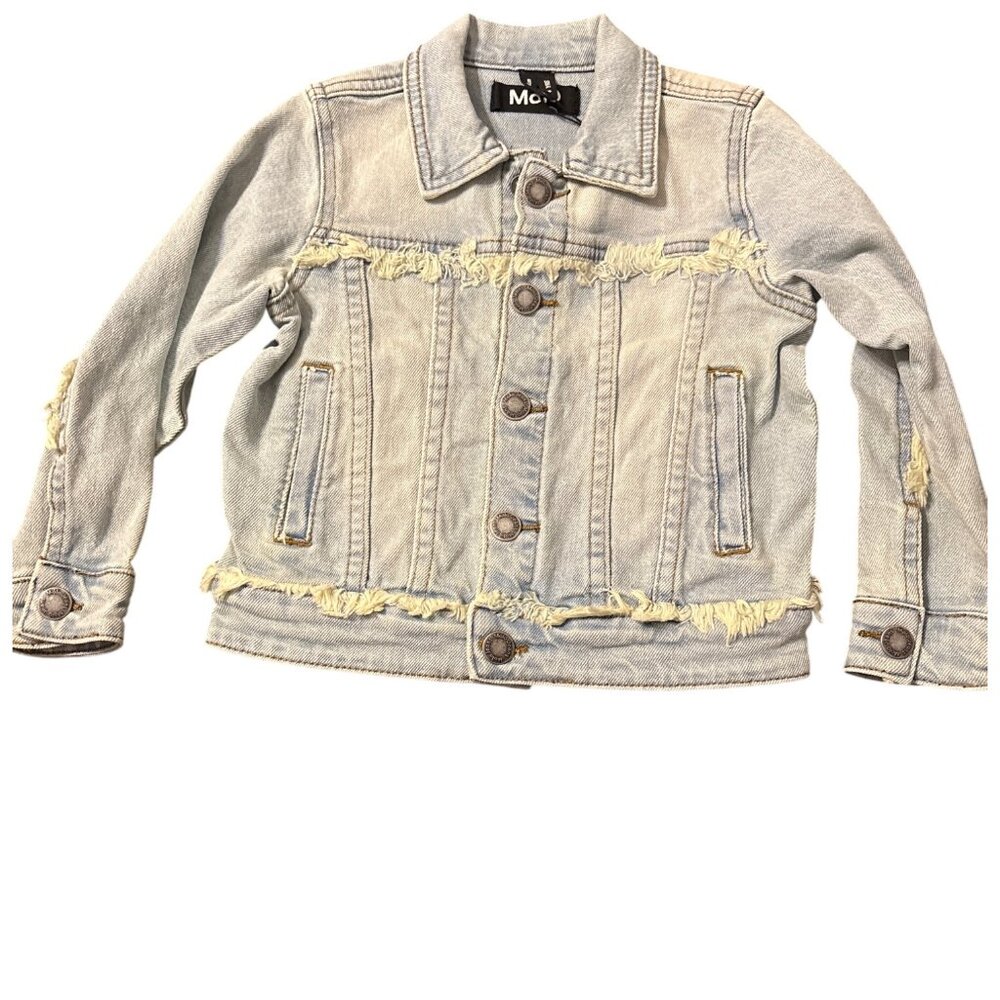 Kids Molo 4Y Distressed Light Wash Denim Jacket With Frayed Details NWT